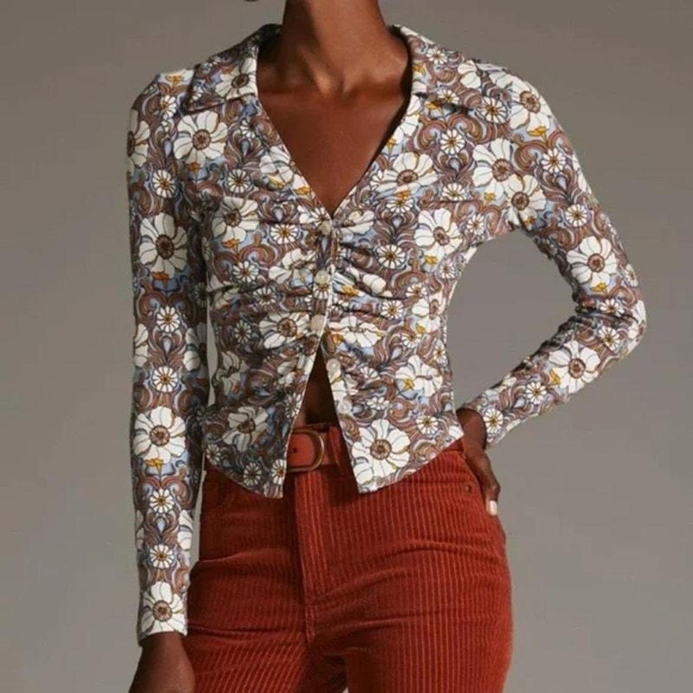Maeve by Anthropologie Ruched Button-Front Top size XXS